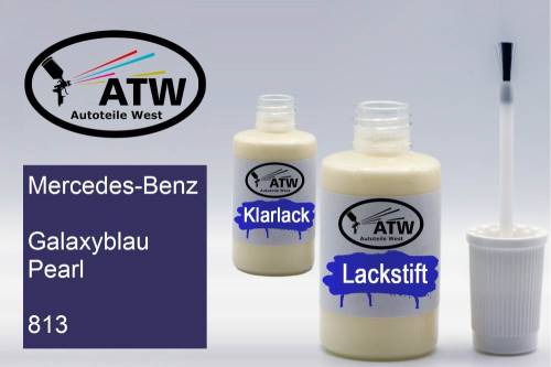 Mercedes-Benz, Galaxyblau Pearl, 813: 20ml Lackstift + 20ml Klarlack - Set, von ATW Autoteile West.